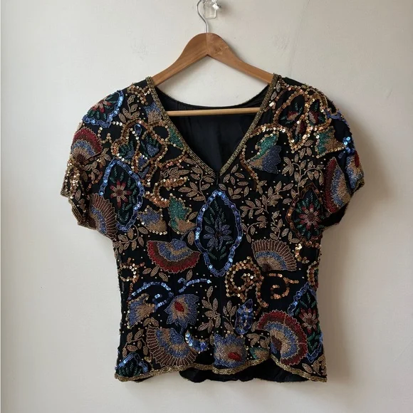 Oleg Cassini Vintage Beaded Top - Picture 3 of 15